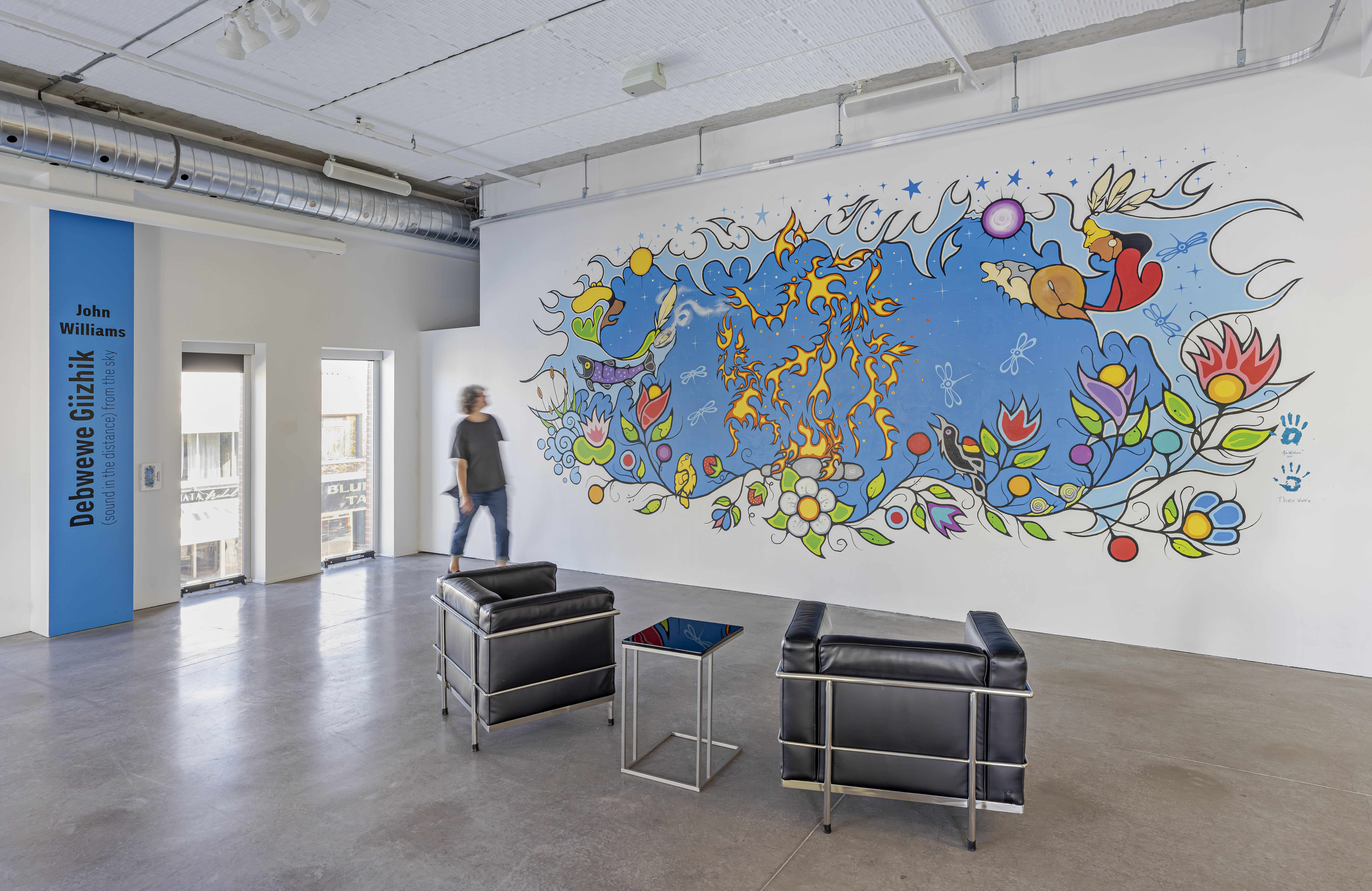 Exhibition space for Debwewe Giizhik (sound in the distance) from the sky