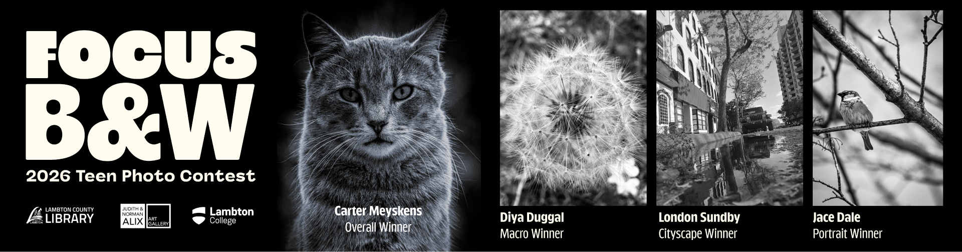 Collage of the winning photos for the 2026 Teen Photo Contest on a black background.