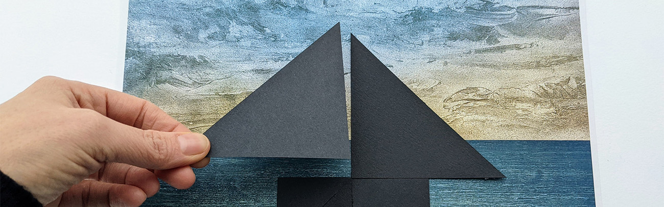 Geometric forms layered over sweeping landscape