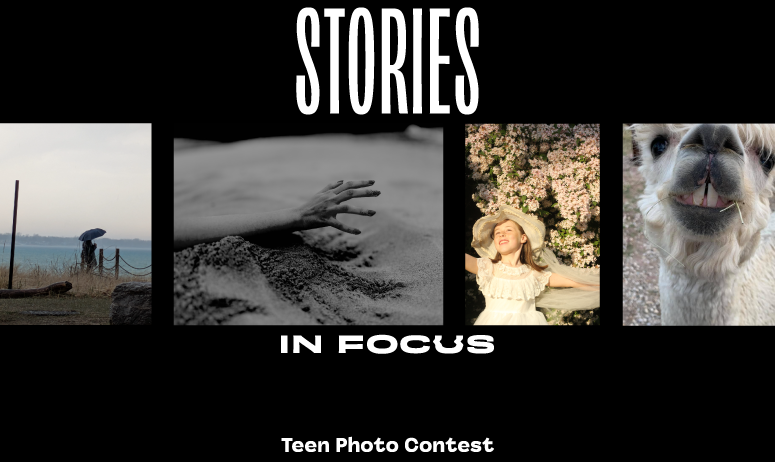 Collage of winners photographs on a black background with the title "Stories In Focus: Teen Photo Contest" in white text.