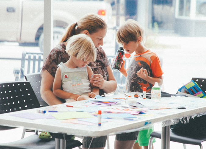 Family doing art activity