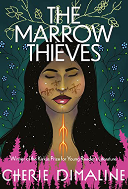 Book Cover The Marrow Thieves. Image of Indigenous person with eyes closed.