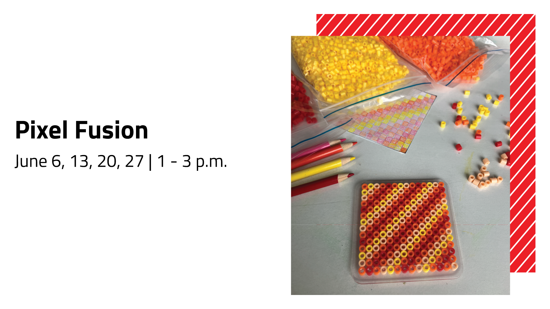 Promo graphic for June's Family Saturday titled Pixel Fusion